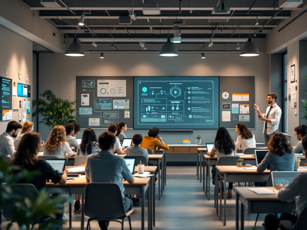 AI Act e Istituzioni Scolastiche 5 AI Act e Istituzioni Scolastiche Uomo che illustra un diagramma di flusso su schermo durante una sessione di formazione in aula