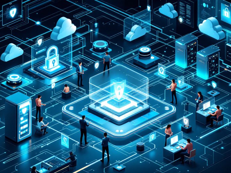 Cybersecurity: Rete di connessioni digitali con un lucchetto centrale che simboleggia la sicurezza informatica e la protezione dei dati
